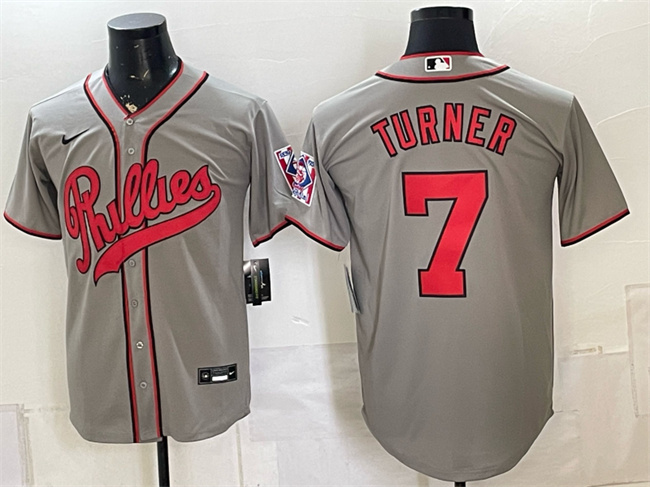 Men's Philadelphia Phillies #7 Trea Turner Gray 2026 Field of Dreams Stadium Stitched Baseball Jersey
